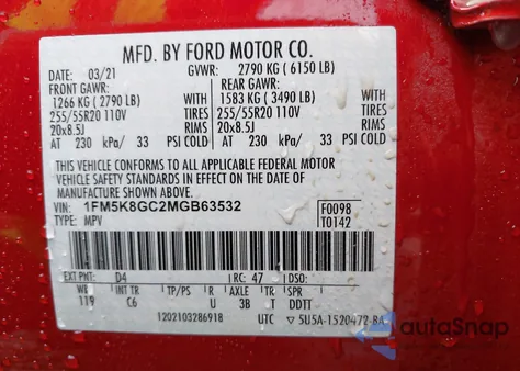 2021 Ford Explorer St z USA, uszkodzony, nr VIN 1FM5K8GC2MGB63532